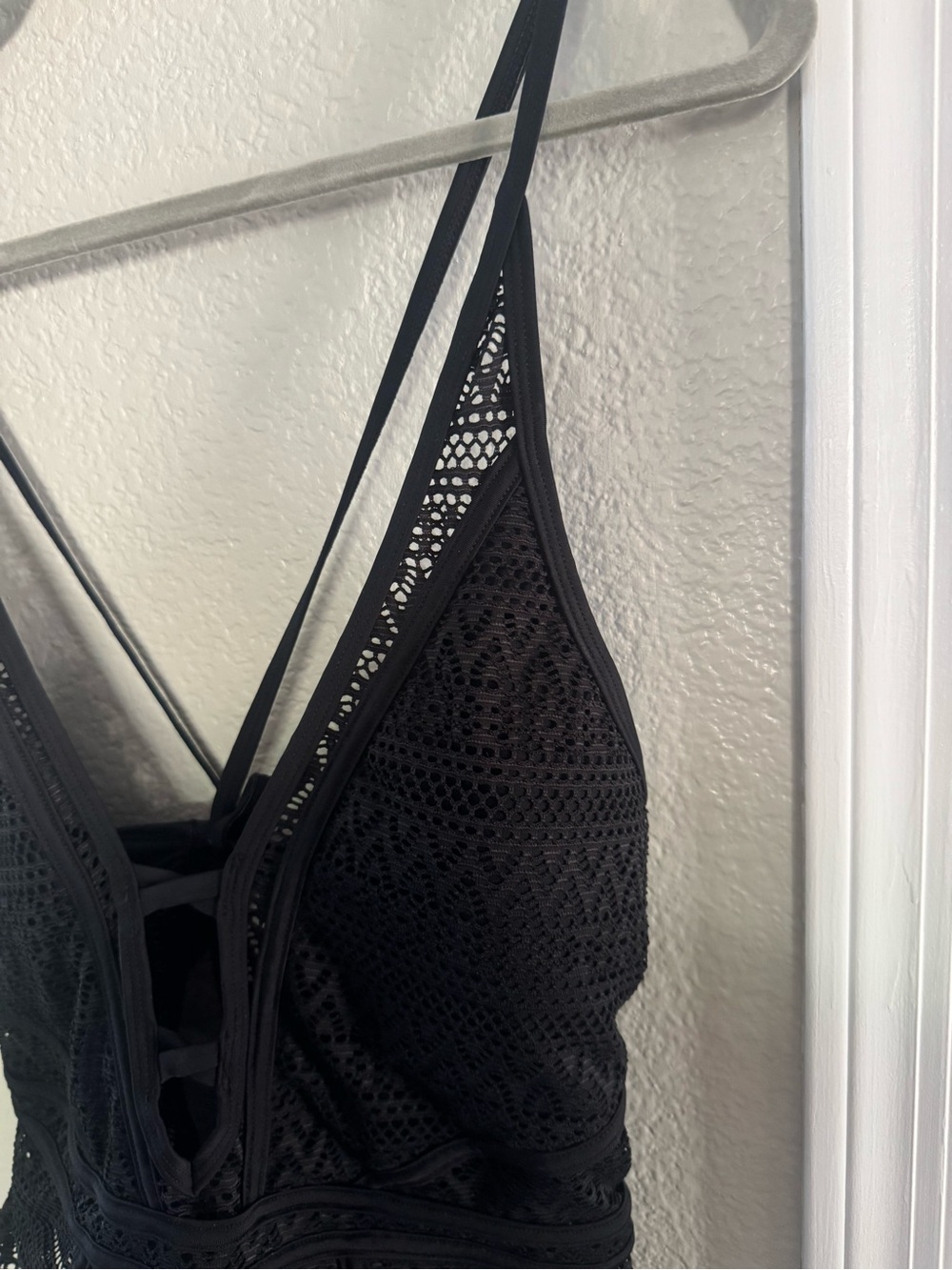 Black Crochet Lace One-Piece Swimsuit - Picture 4 of 13